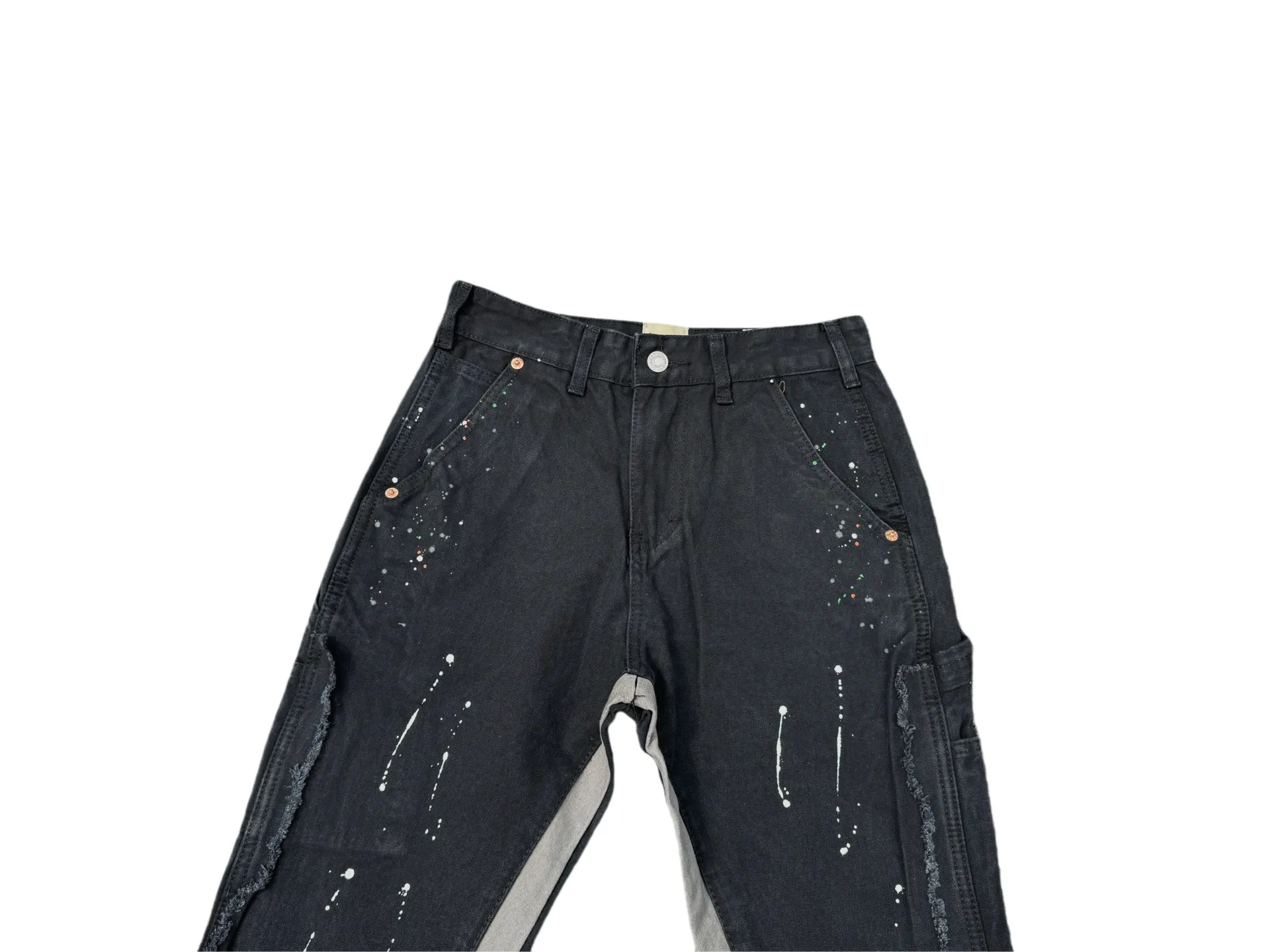 P220💰G33 GALLERY DEPT. Spliced ​​washed retro jeans for men and women high street splashed ink trousers micro-flared casual trousers trendy couple same style Color: Black Size: S-XXL (corresponding to 28-36)